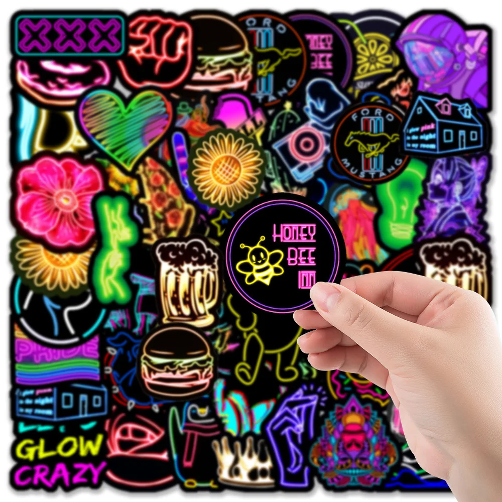 10/30/50pcs Cartoon Neon Light Stickers Cute Decals Graffiti DIY Motorcycle Phone Guitar Bike Laptop Guitar Car PVC Sticker Gift