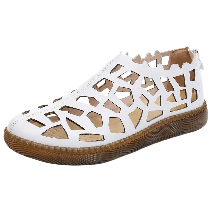 GKTINOO 2024 Summer Genuine Leather Hollow Shoes Woman Sandals Casual Sneakers Flat Soft Sole Comfortable Sandals Large Size