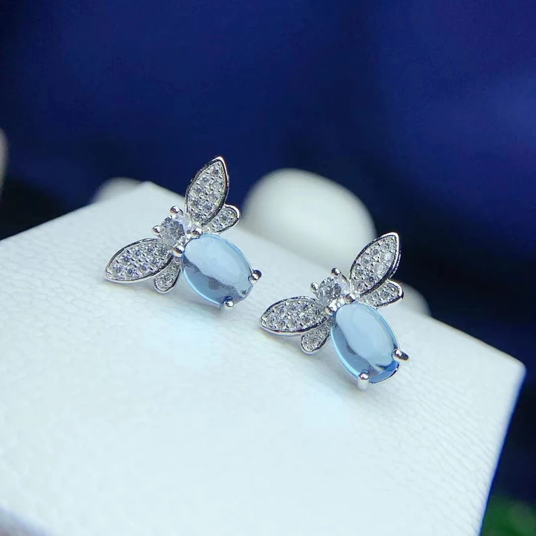 

CoLife Jewelry Silver Bee Stud Earrings with Gemstone 5mm*7mm Natural Topaz Silver Earrings 925 Silver Topaz Eardrop