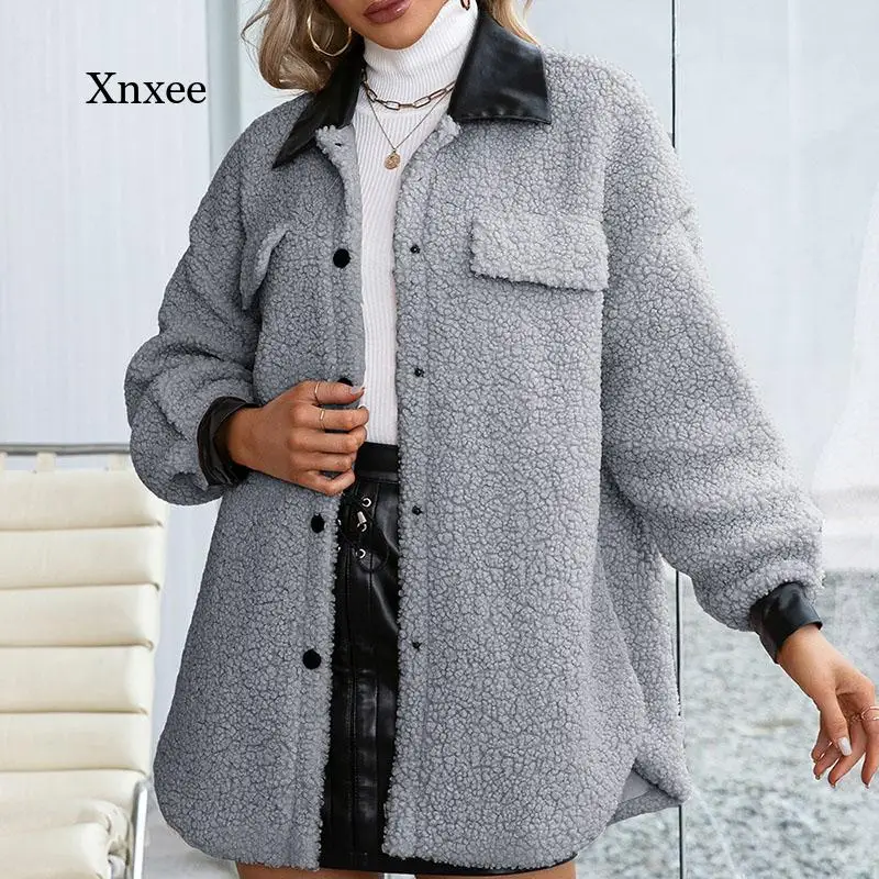 

Ladies Cashmere Lapel Single-Breasted Double-Sided Fur and Wool Women's Jacket Coat Plush Winter Teddy Coat