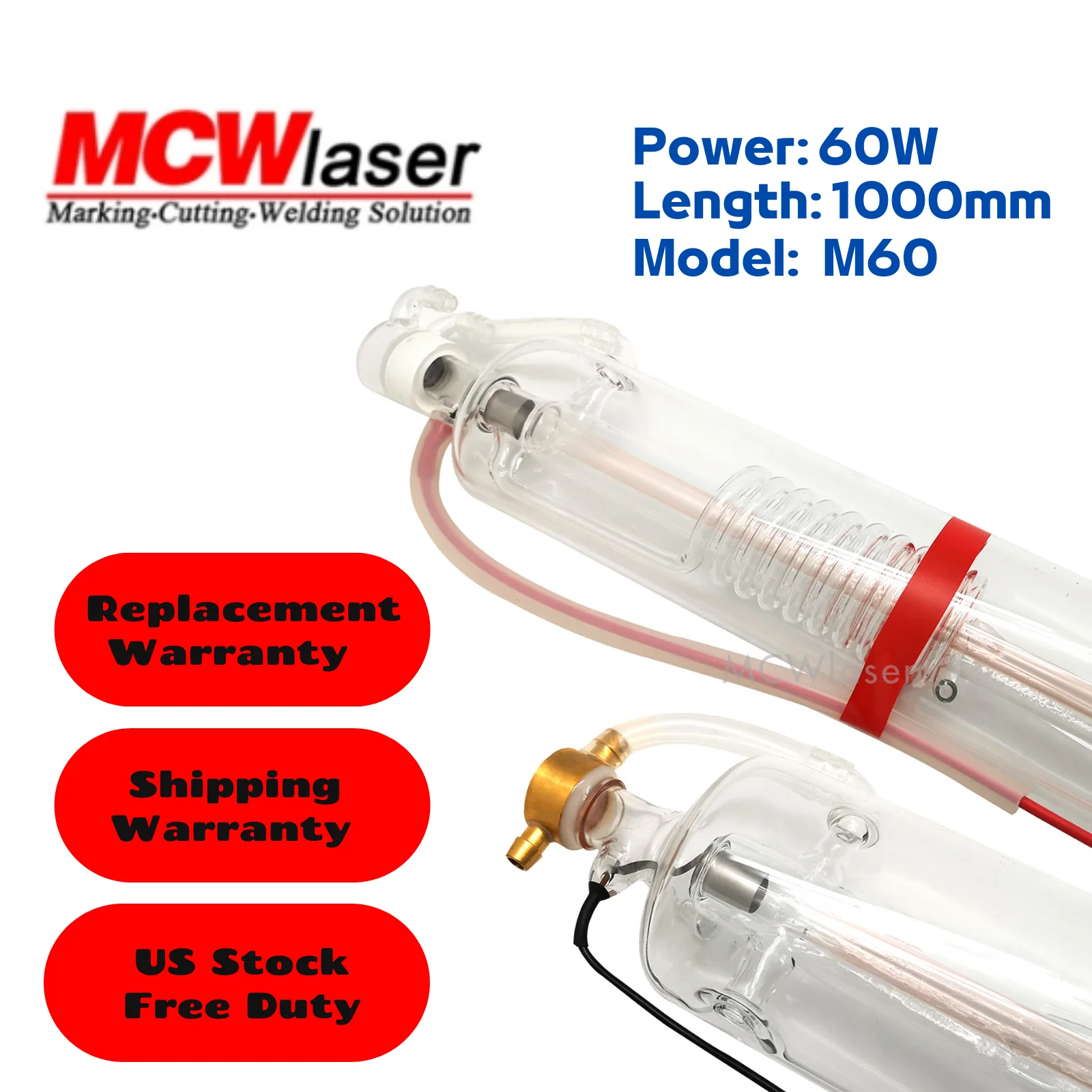 

MCWlaser 60W CO2 Laser Tube 100cm Dia. 55mm For CO2 Laser Engraver Cutting Machine