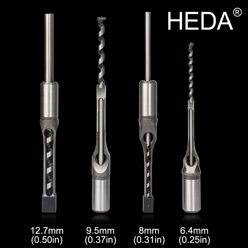 6.4/8/9.5/12.7mm 4Pcs Woodworking Tools Set Twist Square Hole Drill Bits Auger Mortising Chisel Extended Saw For DIY Furniture