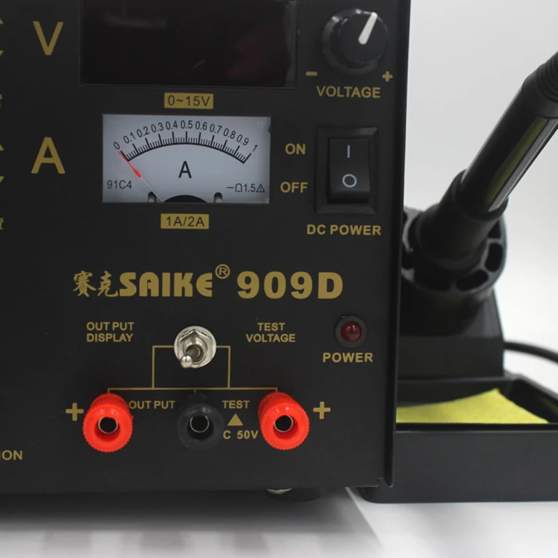 Saike 909D Soldering Iron  220V 110V Hot Air Gun Station+Soldering iron+DC Power supply 3in1 electric rework station Adjustable