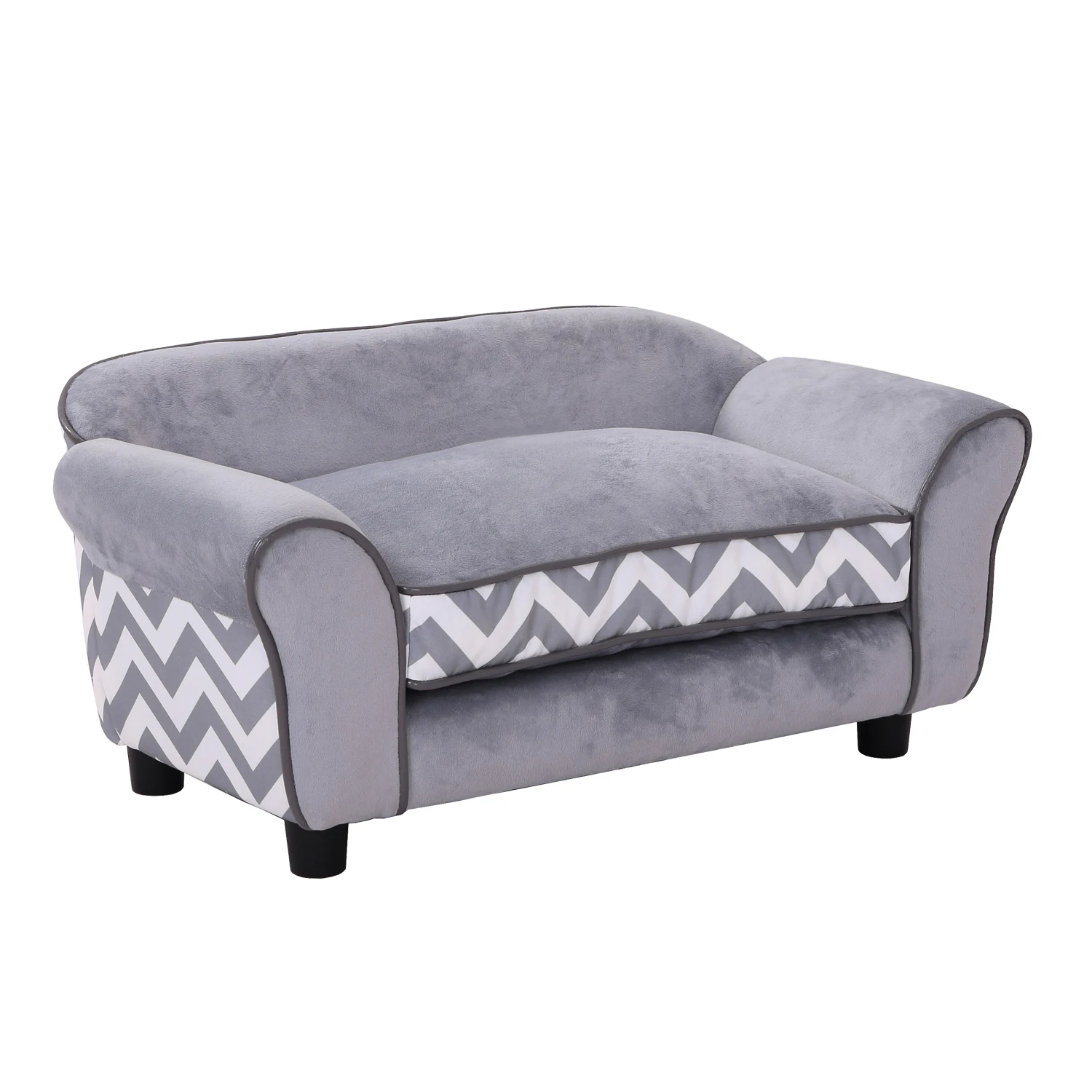 PawHut Pet Sofa Legs Wooden Dog Bed Cushion Cozy Padded Washable Cover 73,5x41x33 cm Gray