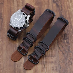 Genuine Leather Strap 18mm 20mm 22mm Cracked Cowhide Long Watchband Retro Wrist Belt Bracelet Plating Matte Black Clasp