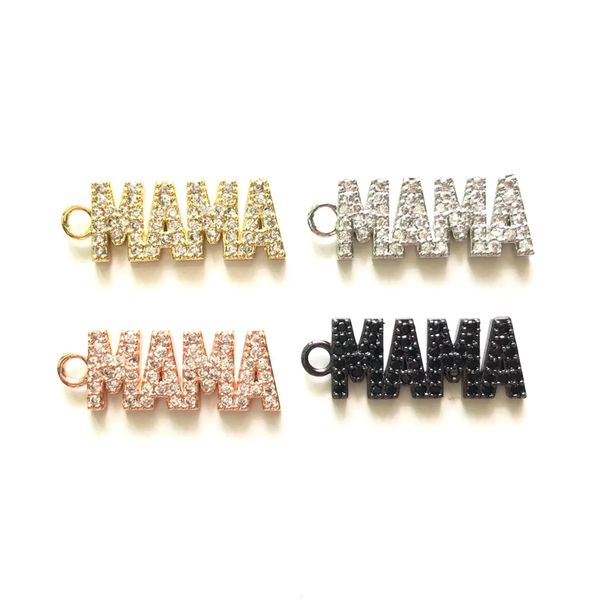 5pcs MAMA Word Charm for Women Jewelry Making Cubic Zirconia Micro Paved Letter Bracelet Girl Necklace Pendant Keychain Handmade