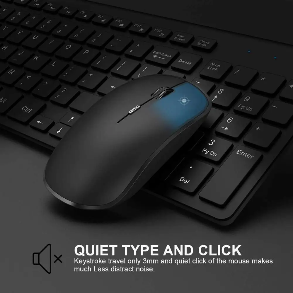 Rechargeable Keyboard Mouse,Wireless Keyboard And Mouse set,2.4G Scissor Port Less Noisy Design Suitable For Home Office/library