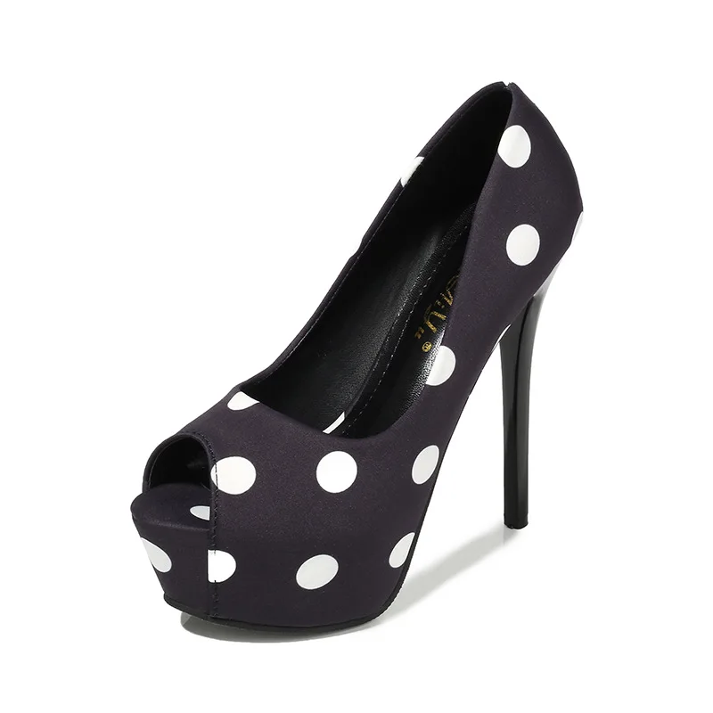 

Brand Designer Polka Dot Pumps for Women High Quality Ladies Peep Toe Heels Fashion Party Wedding Office Work Shoes