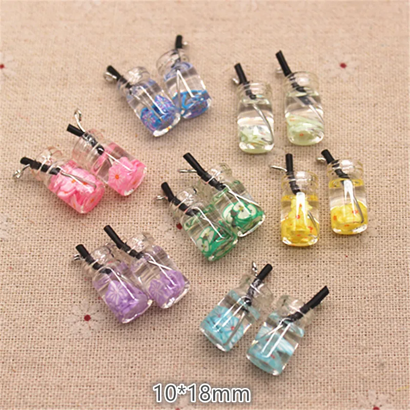 10pcs New Mix Colors 3D Mini Glass Spring Color Sippy Cup Iron Hook DIY Craft/Jewelry Accessory,10*18mm