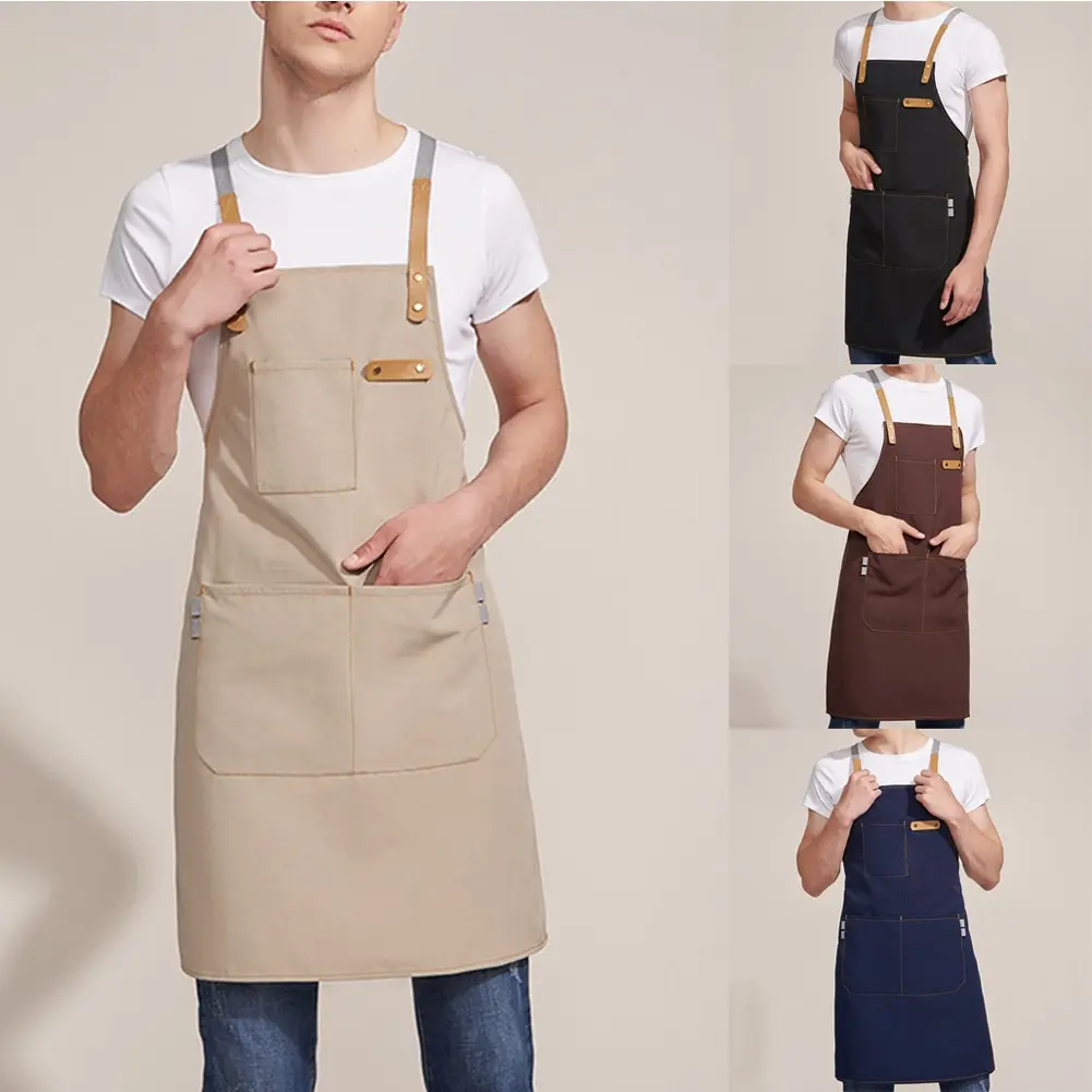 

Unisex BBQ Canvas Apron Kitchen Pockets Aprons Bib For Chef Barista Bartender Barber Home Coffee Restaurant Supplies