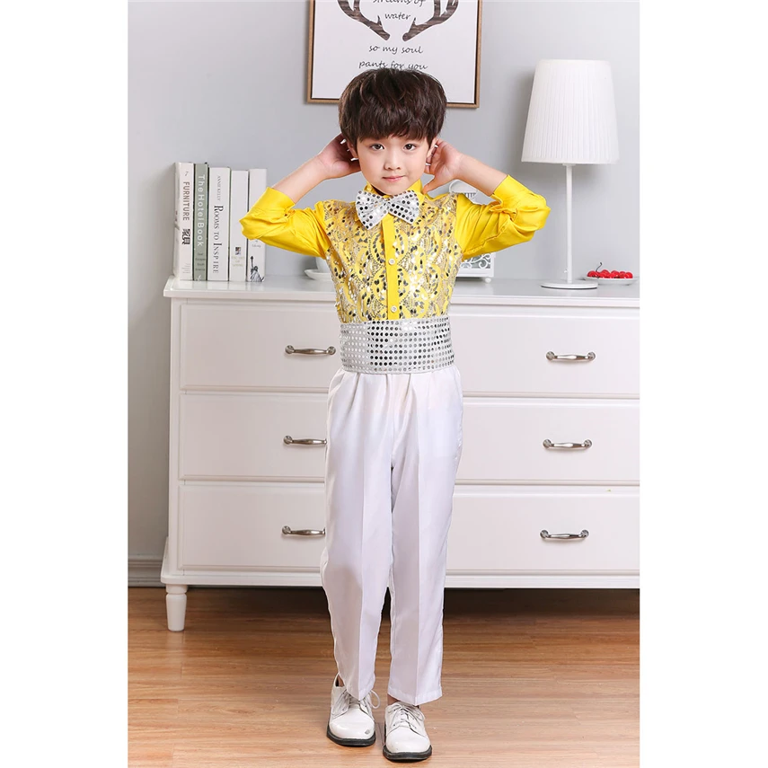 110-180CM Children Dance Costume 9Colors Sequins Jazz Dance Modern Performance Boy Hip Hop Clothing Kids School Uniform Chorus