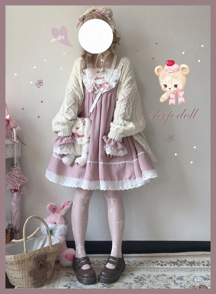 Công Chúa Tiệc Trà Ngọt Lolita Đầm Vintage Phối Ren Nơ Dễ Thương In Victoria Đầm Kawaii Cô Gái Gothic Lolita Op Loli Cos