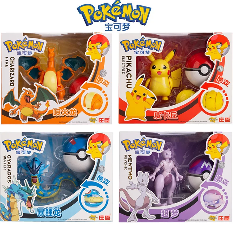 Pokemon Figures Genuine Original Box Deformation Toy Anime Figure Pikachu Charizard Greninja Pocket Monster Pokeball Model Gift