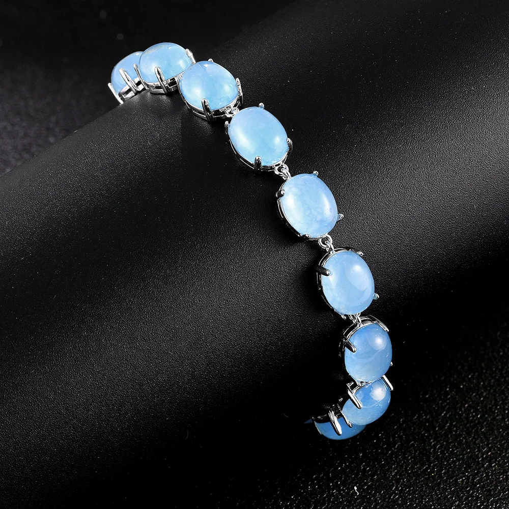 S925 Sterling Silver Bracelet Blue Malay Jade Bracelet 18cm  Natural Gemstone Tennis Bracelets Bangle Jewelry Anniversary Gift