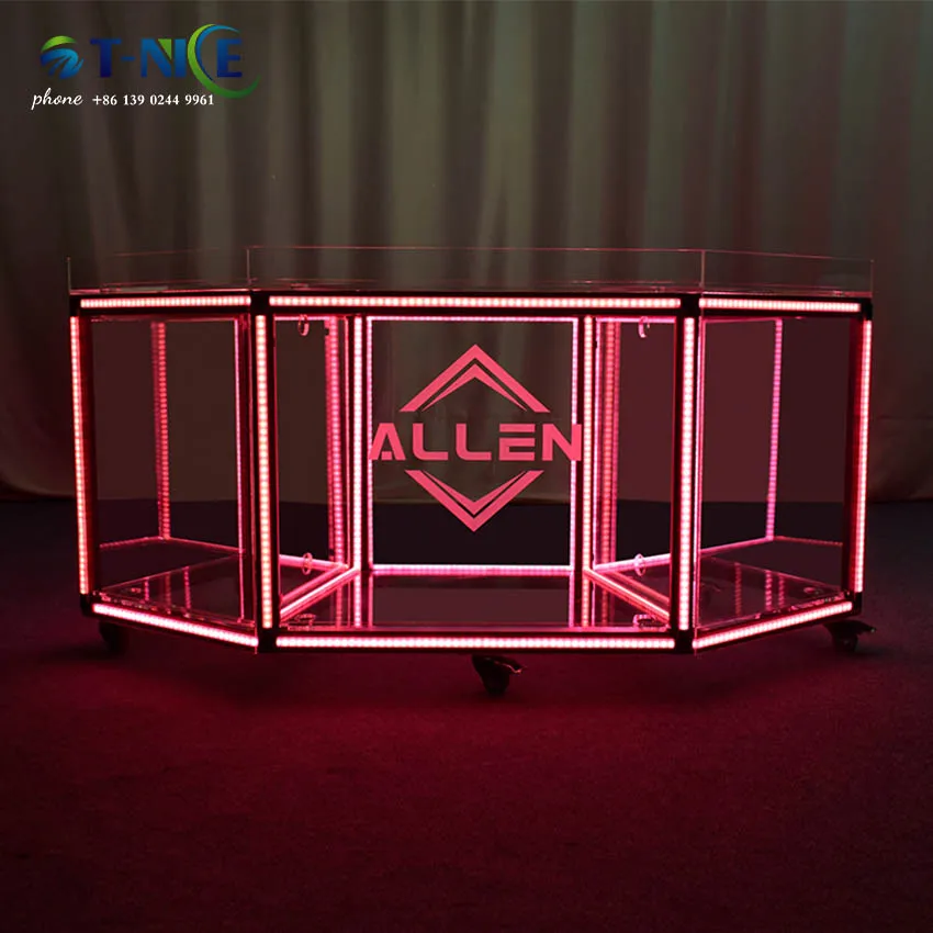 Disc Table Hot Sales DJ Stand Acrylic Bar Dj Mixer Table Modern Bar Booth Dj Equipment Club Mixer Dj Table With Colorful Lights