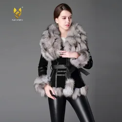 Women's Leather Fur Coat Fox Fur Collar Spring Jackets Women Jacket Winter jacket Women Fur Story FS13055B