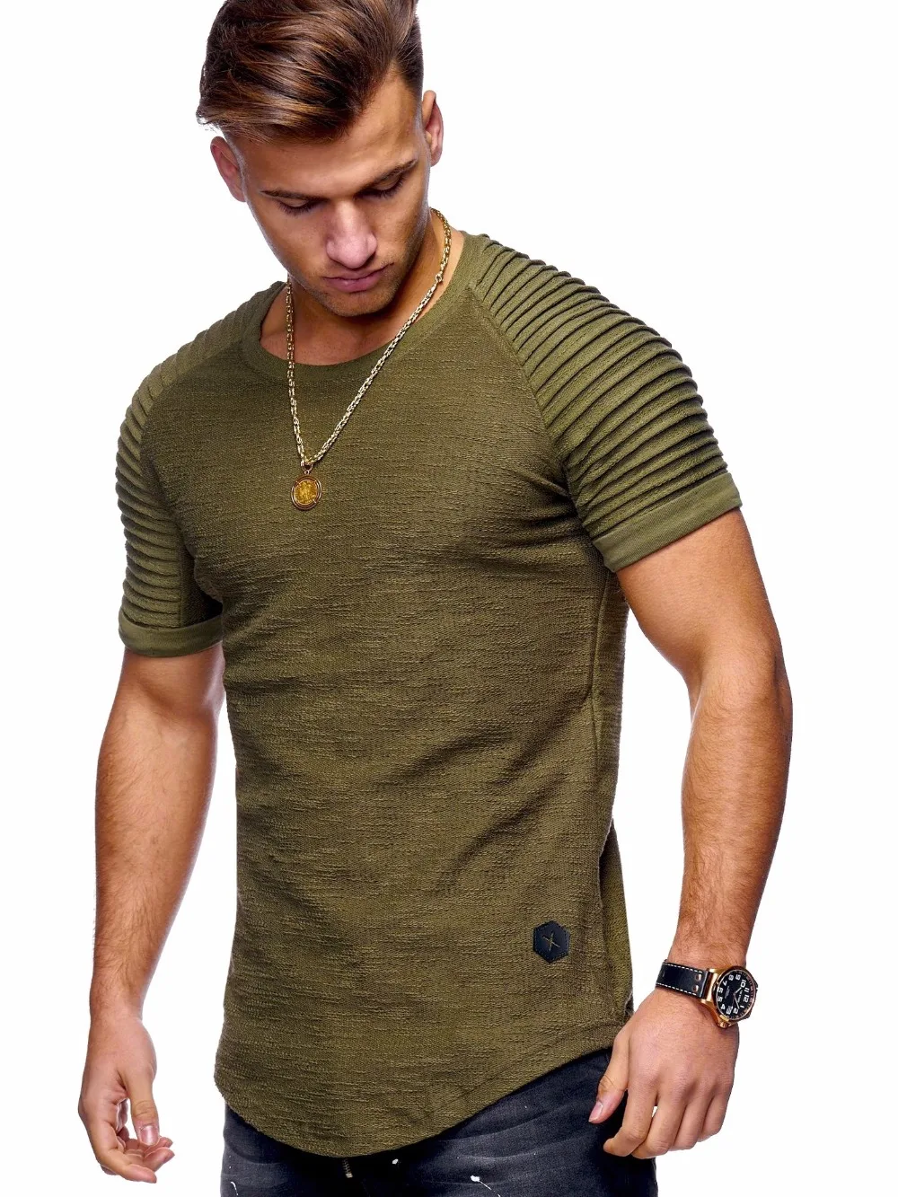 2024 Summer Men TShirts Short Sleeve Slim Fit  T-Shirts Tops Men Cotton Tops tees bodybuilding Fold T-shirt Mens Casual Clothing