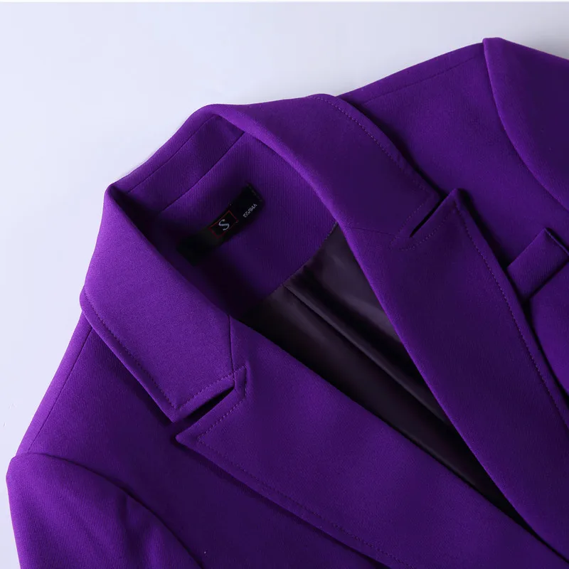 Purple Belt Women Winter Suit Slim Temperament Long Sleeve Blazer and Pants Office Ladies Fashion Business Work Wear