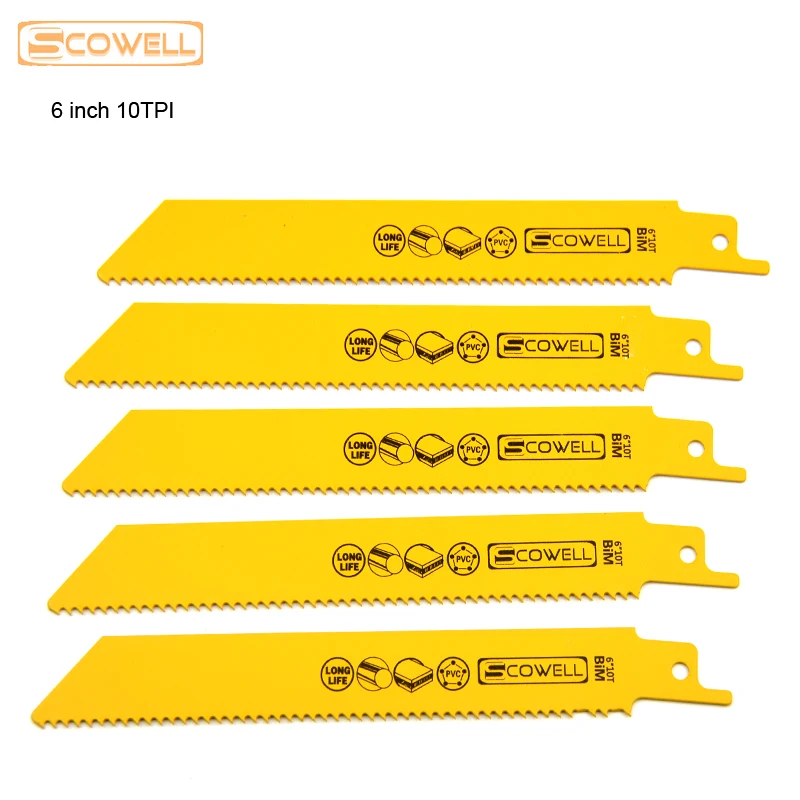 5 imballaggi 6 "pollici 10TPI HSS sabre bimetallico lame per sega alternativa strumenti fai da te accessori lame per seghetto alternativo per tagliare chiodi di legno