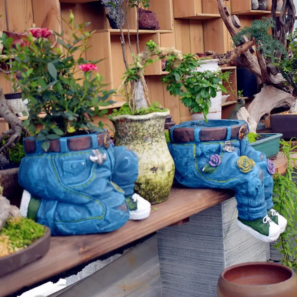 

New Creative Jeans Shape Resin Flower Pot Pastoral Cement Denim Potted Plant Garden Resin Crafts Decor Art Balcony Figurines Hot