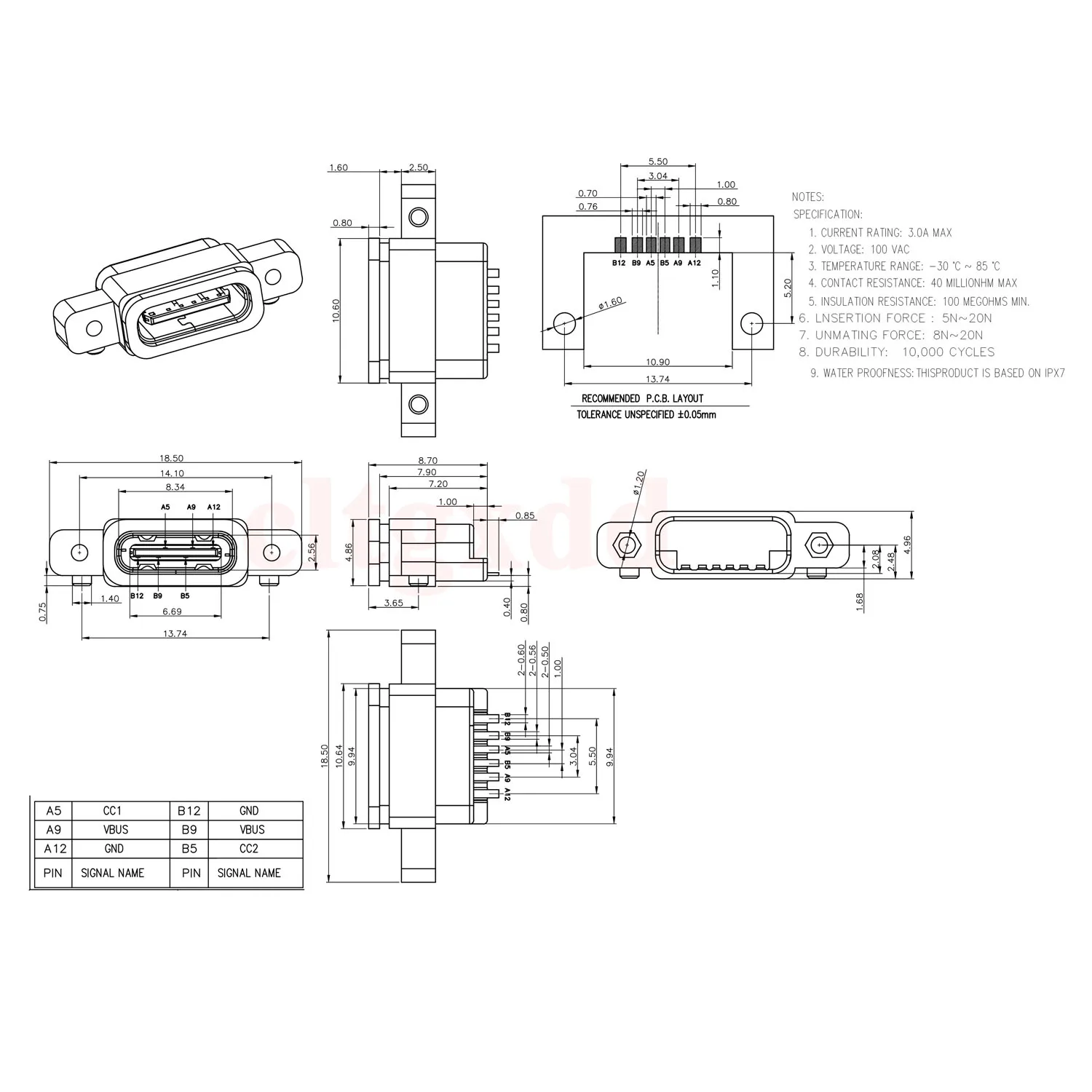 1Pcs USB 3.1 Type-C 6Pin Female SMD DIP Connector With Screw Hole For DIY PCB Design High Current Fast Charging