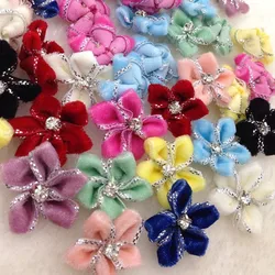 40 pcs Velvet Ribbon Flowers Bows W/beads Appliques Wedding Decor 25mm E294