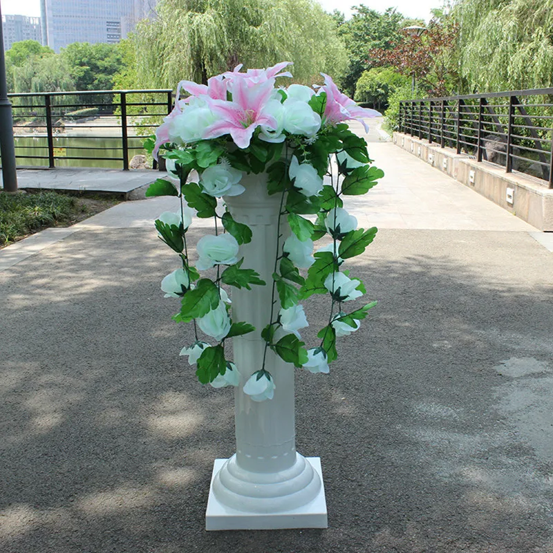 New Artificial Silk Rose Lily Flower With Roman Column for Shopping Malls Open Celebration Pillar Supplies 4 Sets/Lot