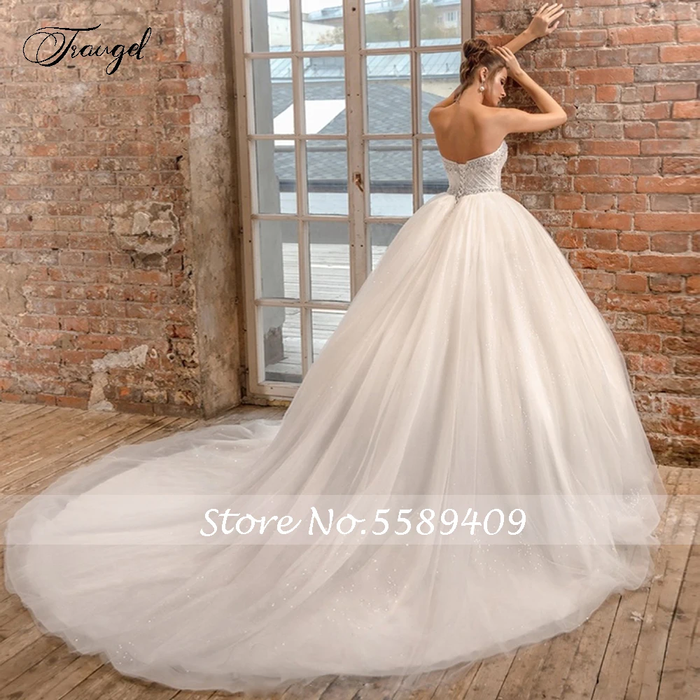 Traugel Elegant Sweetheart Ball Gown Wedding Dresses Beading Sleeveless Backless Bride Dress Chapel Train Bridal Gowns