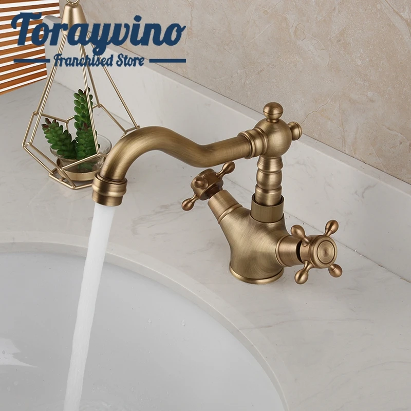 

Luxury Bathroom Water Tap Antique Faucet Double Handle Faucets Sink Taps Hot & Cold Water Short Taps Wash Basin Brass Ceramic