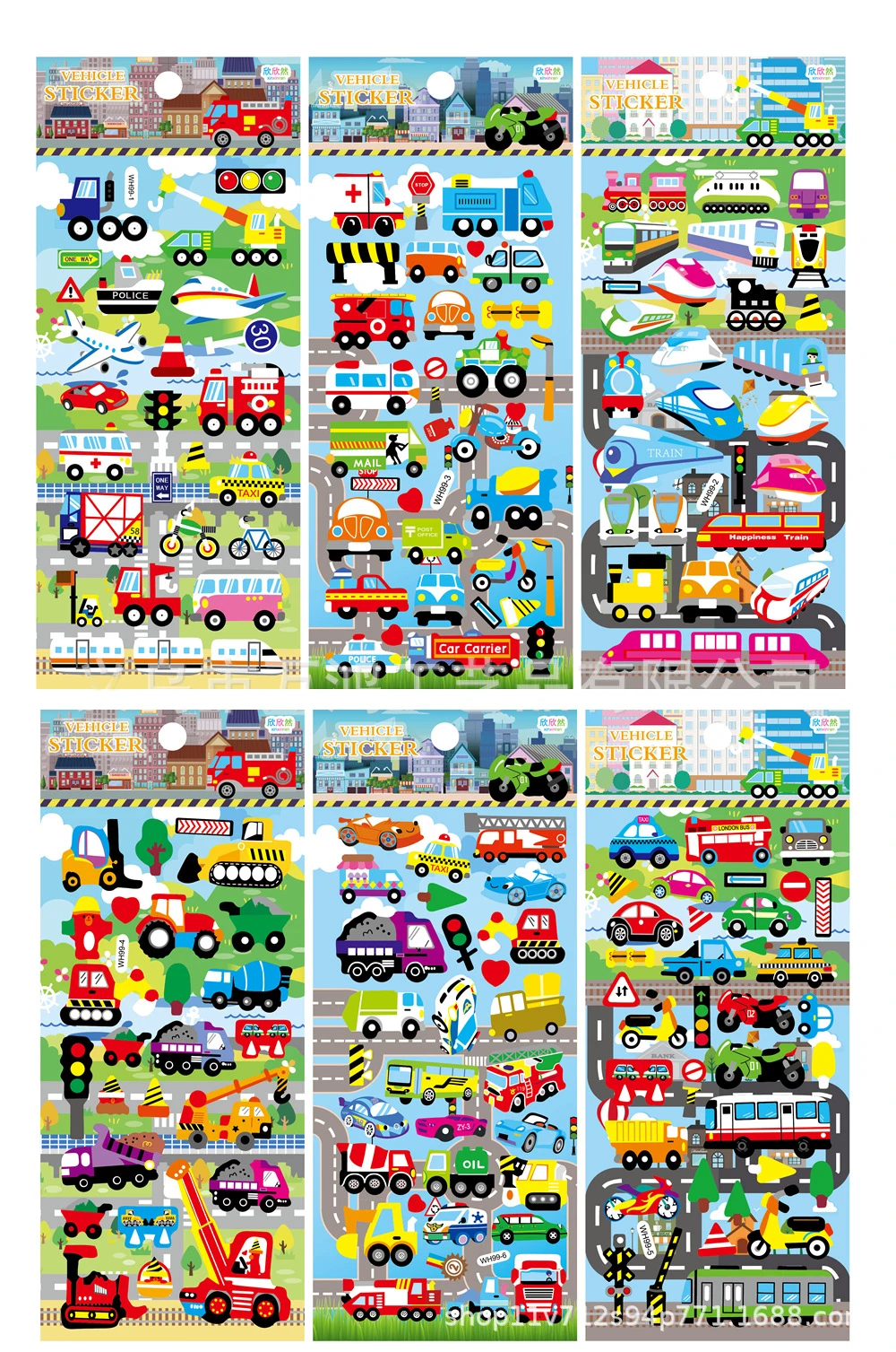 6 Sheets 3D Bubble Sticker Car Truck Plane Traffic Waterproof Cartoon Anime Stickers For Girl Boy Kids Funny Educational Toys