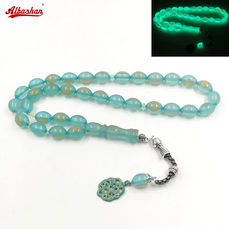 New ResinTasbih Green Luminous Mistak Muslim Rosary Bead bracelet islamic misbaha prayer bead arabic fashion accessories on hand