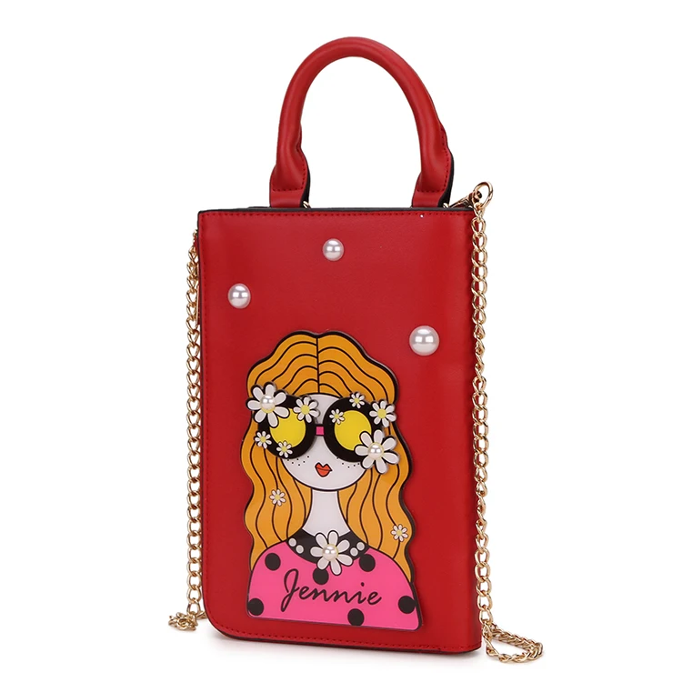 Cute Cartoon Long Hair Girl Fashion Women Pu Leather Purses and Handbags Casual Shoulder Bag Female Crossbody Bag Clutch Bag