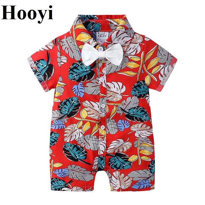 2021 New Beach Baby Boys Summer Rompers Short sleeve Bowtie Bodysuits Tuxedo Infant Costumes