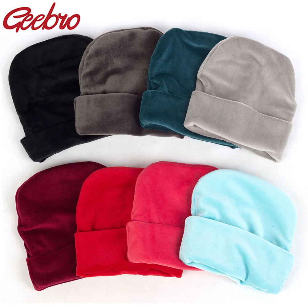 Geebro New Winter Thick Warm Velvet Beanies Hats For Newborn Baby Boys Girls Soft Cotton Toddler Infant Toddlers Soft Solid Caps