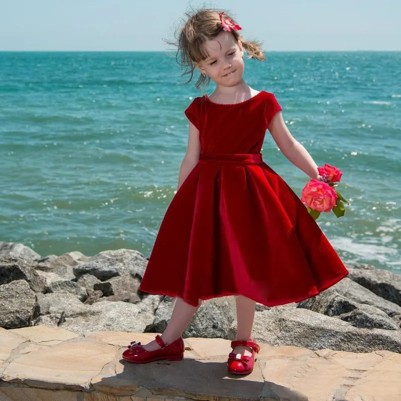 Vestidos de terciopelo con flores para niñas, ropa de fiesta de boda, 2020