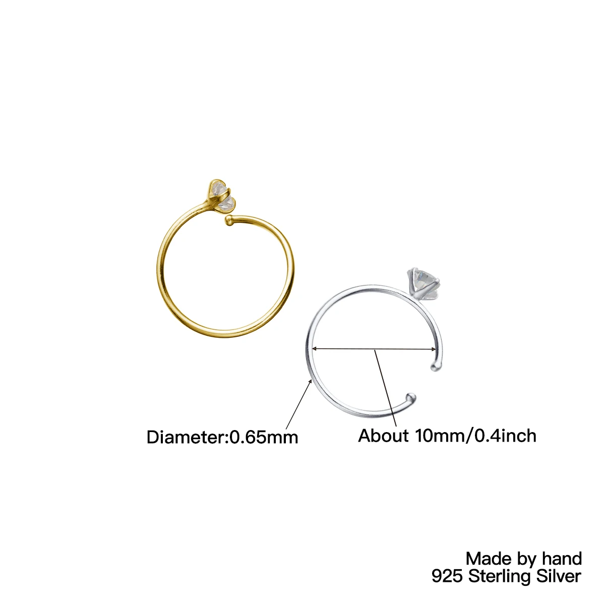 New 925 Sterling Silver Zircon 3.0mm Star Heart Shape Nose Ring Nose Piercing Jewelry Body Piercing Jewelry For Women Girls