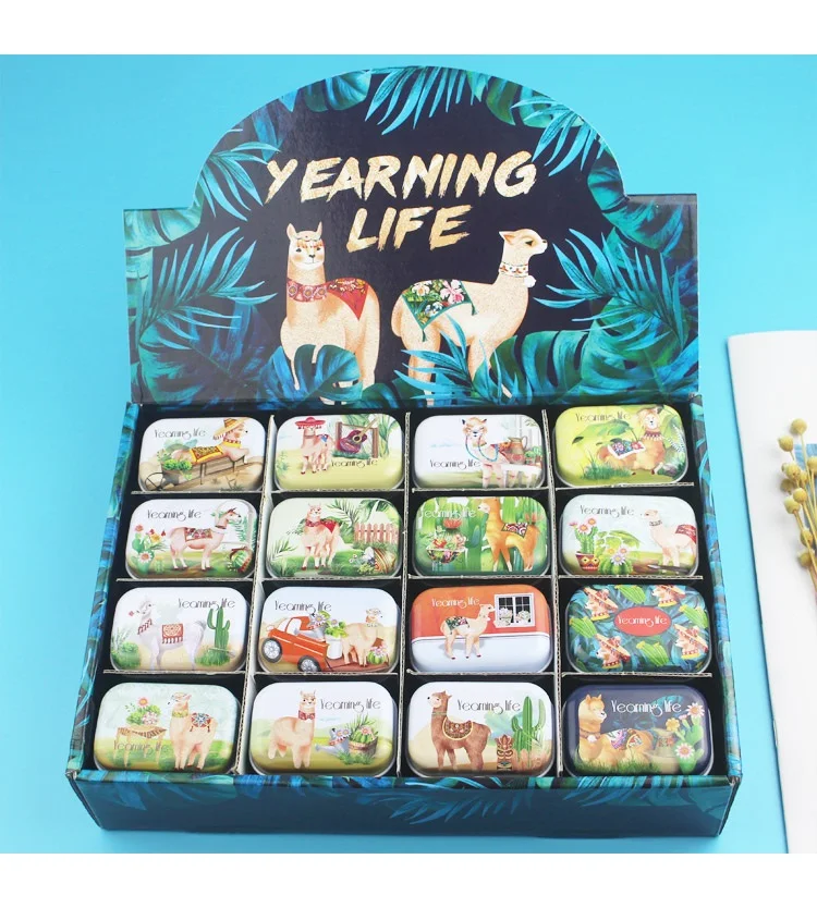 1pc New colorful mini cartoon alpaca sailboat print tin box sealed jar packing boxes jewelry candy box small storage boxes