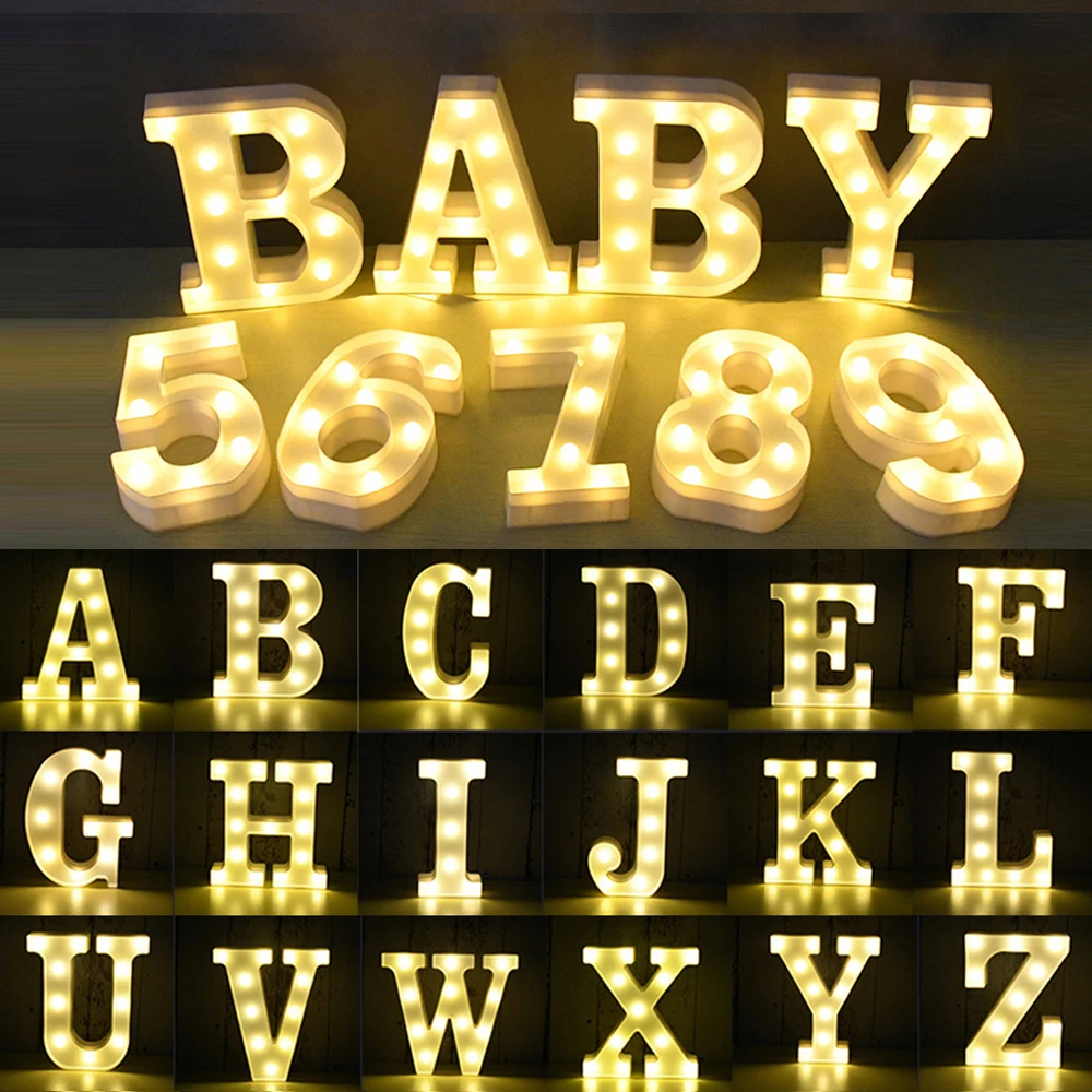 22CM Led Letters Number light Night marquee Alphabet Digital Lamp room Wedding Birthday Party christmas Battery lights decor