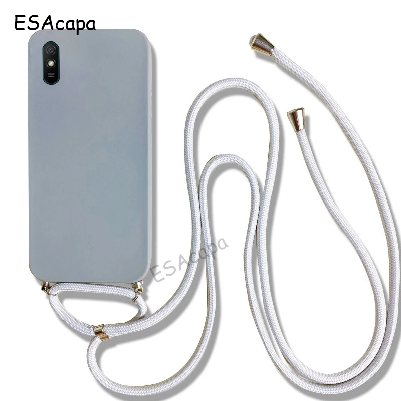 Cord Chain Necklace Lanyard TPU Phone Cover For Xiaomi Redmi 9A 8A 7A K30 K20 Pro Candy Color Soft Case For Redmi Note 8 7 6 Pro