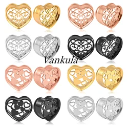 Vankula 2PCS Stainless Steel Heart Shape Ear Gauges Ear Tunnels Plugs Expander Piecing Body Jewelry