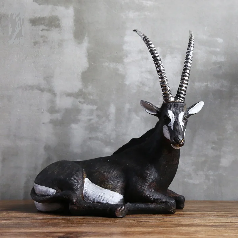 Handmade Antelope Sculpture Resin Gazelle Statue Herbivore Animal Home Wildlife Decoration Craft Ornament Grassland Furnishing
