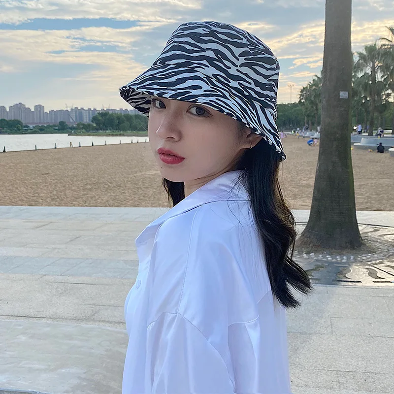 Bucket Hat Women Wholesale Zebra Print Bucket Hat Women Cap Fishing Outdoor Beach Bob Sun Hat Panama Hat Vacation Cap Present