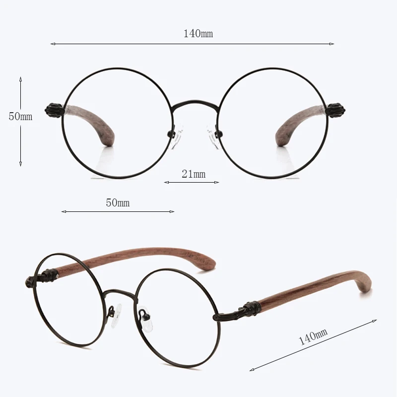 Japan Real Wood Temple Titanium Vintage Round Glasses Frame Men Women Myopia Optical Frames Prescription Frame Oculos De Gafas