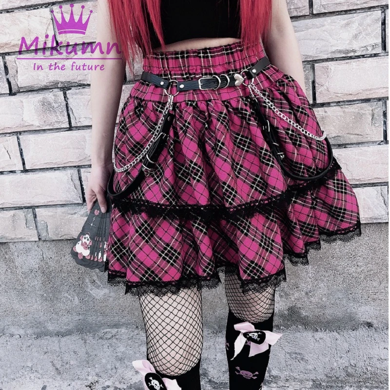 Japanese Harajuku Style Girls Cute Plaid High Waist Pleated Skirts Y2k Gothic Sweet Lolita Cake Mini Skirts Ball Gown