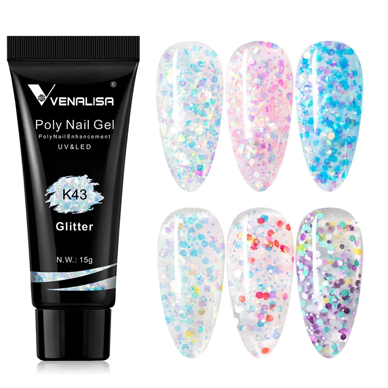 6pcs/kit Venalisa Poly Nail Gel 15ml VIP Glitter Acrylic Gel Color Change Gel Neon Macaron Camouflage UV LED Semi Permanent Gel