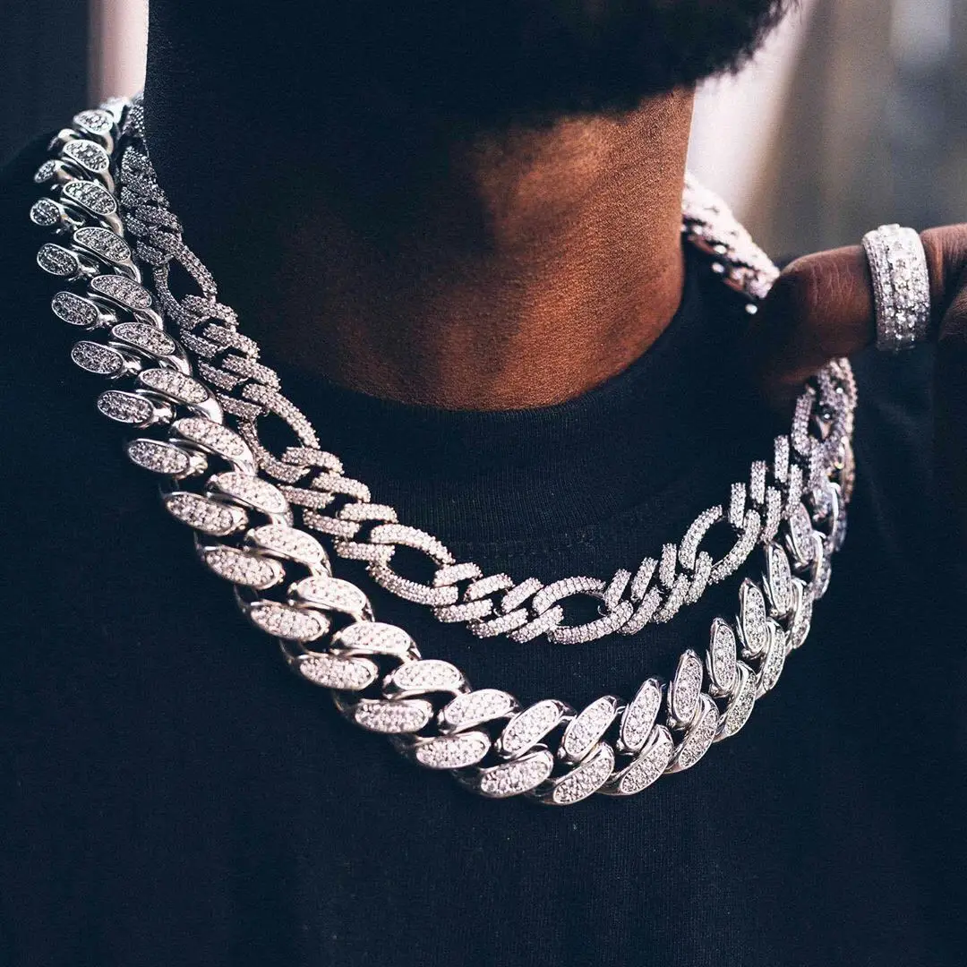 

Hip Hop Prong Setting AAA CZ Stone Bling Iced Out 12mm Solid Round Cuban Miami Link Chain Necklaces for Men Rapper Jewelry