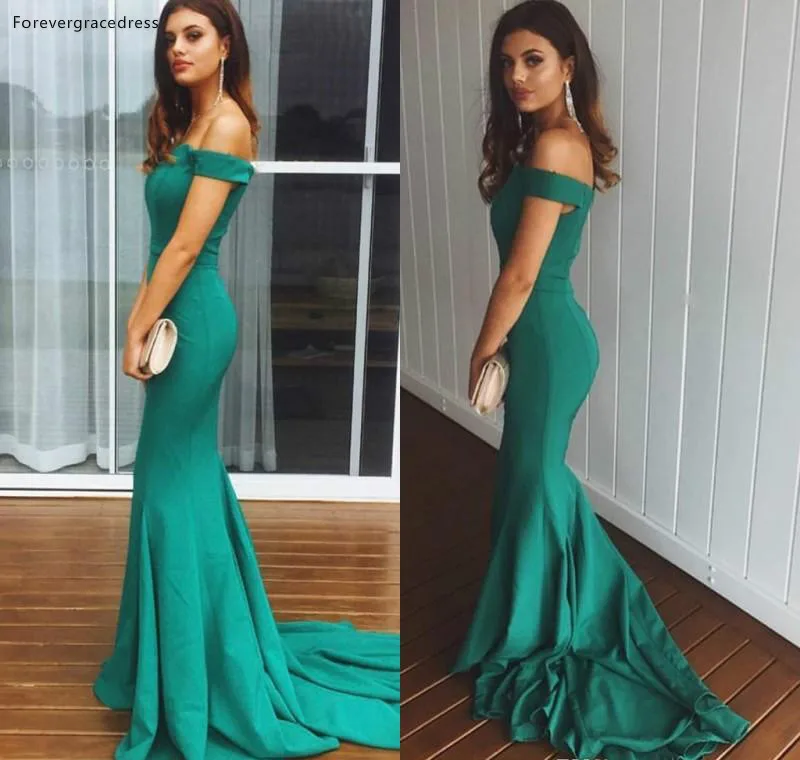 

2019 Mermaid Evening Dress Hunter Green Off Shoulder Long Backless Formal Holiday Celebrity Wear Prom Party Gown Plus Size