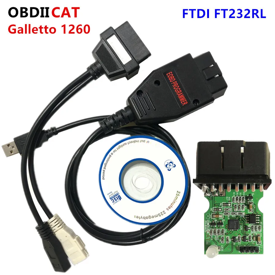 أفضل جودة EOBD المتعري ECU المتعري الأخضر PCB FTDI FT232RQ قراءة وكتابة Galletto1260 ECU رقاقة ضبط أداة