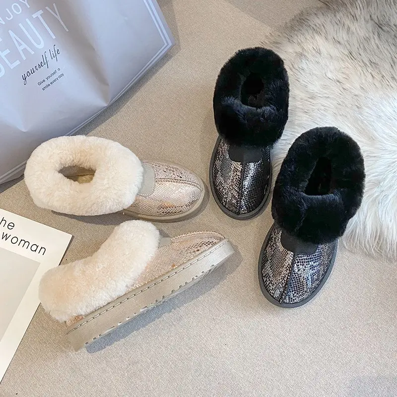 

Fashion Warm Snow Boots Women slip on Leather Boots 2020 Winter Woman Casual Botas Mujer Female Ankle Boots
