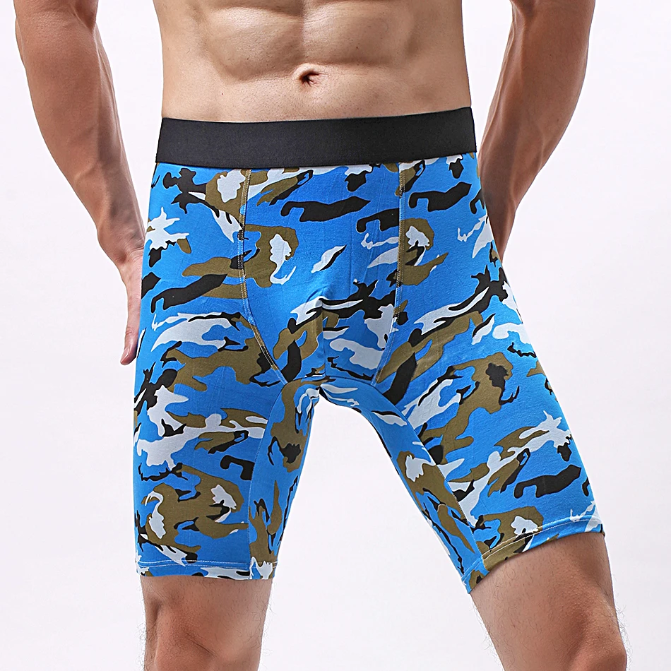 Calzoncillos Bóxer largos para hombre, talla europea, algodón, transpirables, sin abrasión en las piernas, longitud media de camuflaje